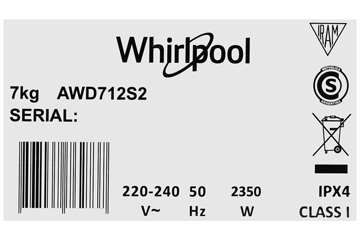 Máy sấy thông hơi Whirlpool 7 kg AWD712S2